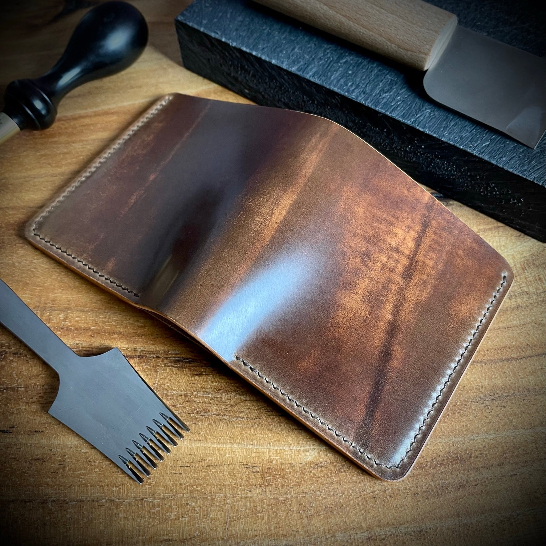 red shell cordovan wallet - handmade wallet made out of rare shell