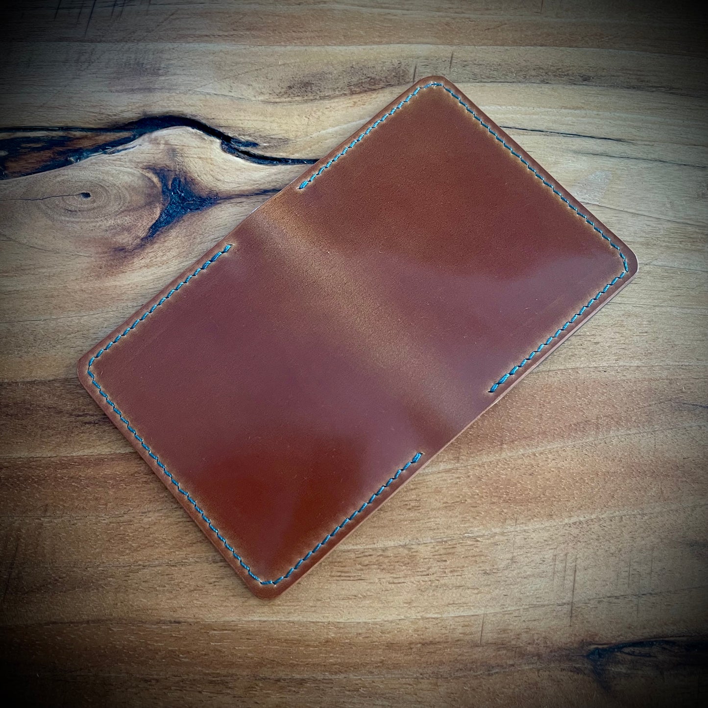 Abbey wallet - Whiskey Rocado Shell Cordovan and Aqua Pueblo