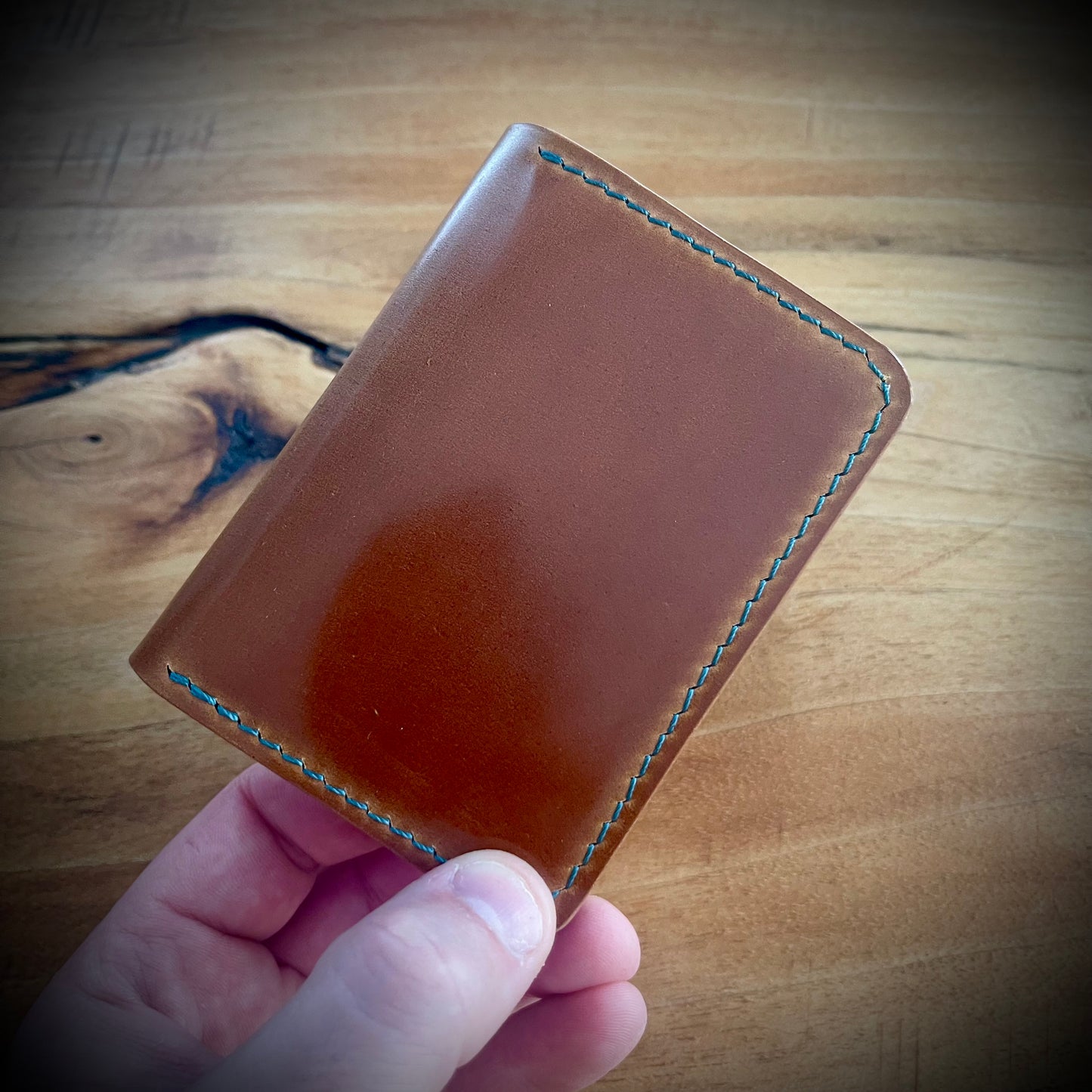 Abbey wallet - Whiskey Rocado Shell Cordovan and Aqua Pueblo