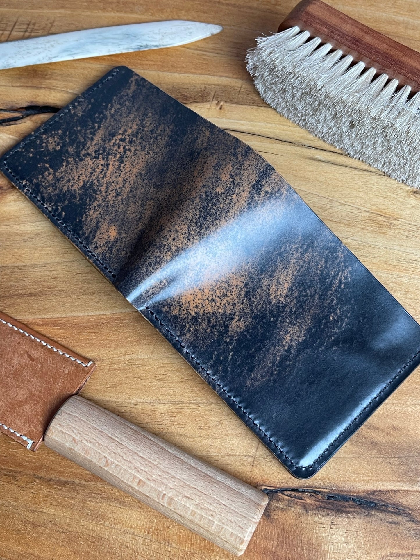 Classic Bifold - Black Marbled Shell Cordovan and Black buttero