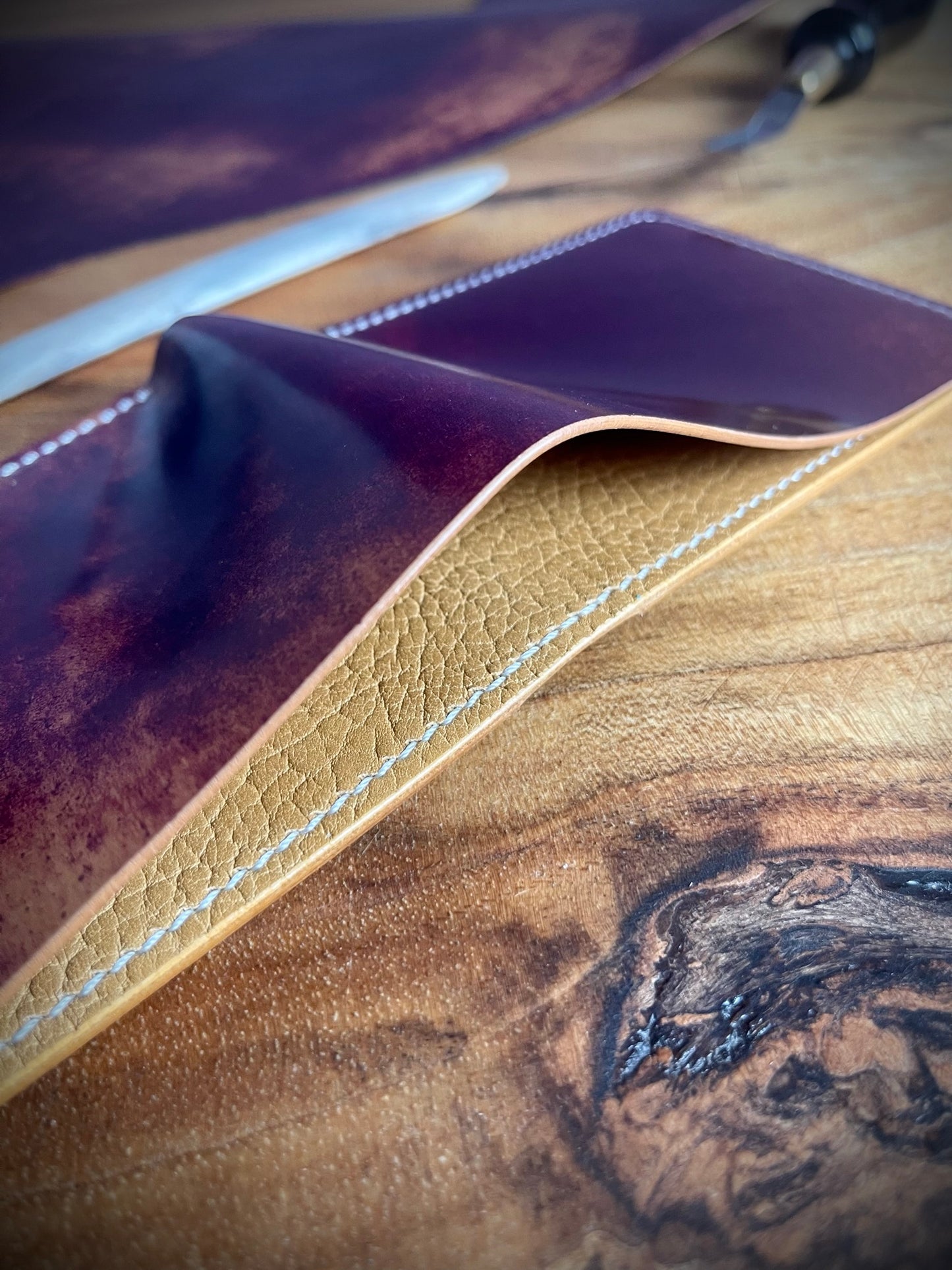 Classic Bifold - Purple Marbled Shell Cordovan and Biscuit Buttero